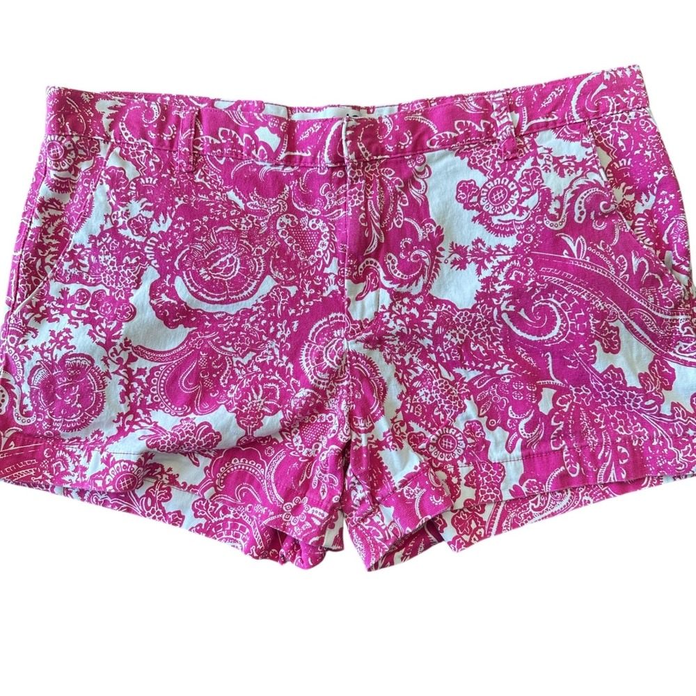 Joe Fresh Chino Shorts Bright Pink Paisley Print Casual Summer Festival Size 16